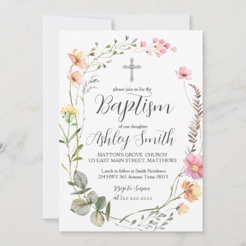 Wildflower Floral BAPTISM Invitation