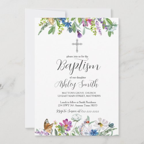 Wildflower Floral BAPTISM Invitation