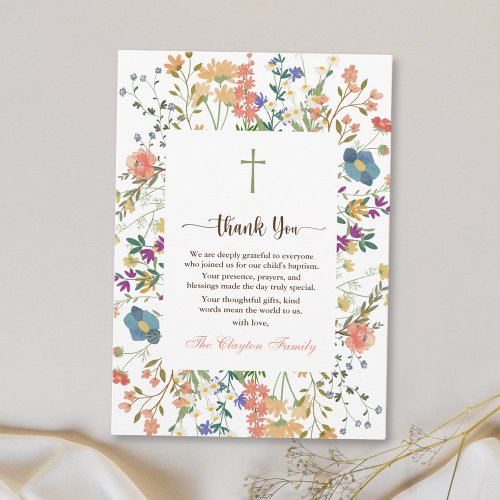 Wildflower Floral Baptism Thank You Invitation