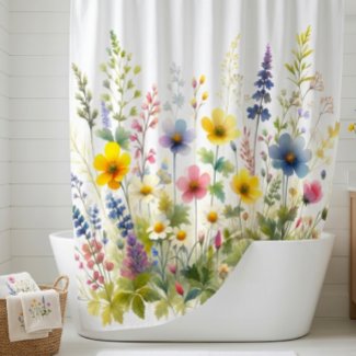Wildflower Floral Bathroom Shower Curtain