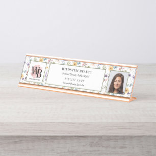 Wildflower Floral Beauty Business Logo Photo Desk Name Plate