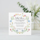 Wildflower Floral Bees Watercolor Baby Girl Shower Invitation (Standing Front)