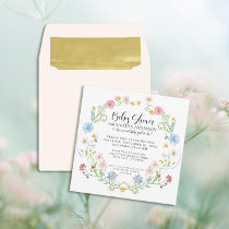 Wildflower Floral Bees Watercolor Baby Girl Shower Invitation