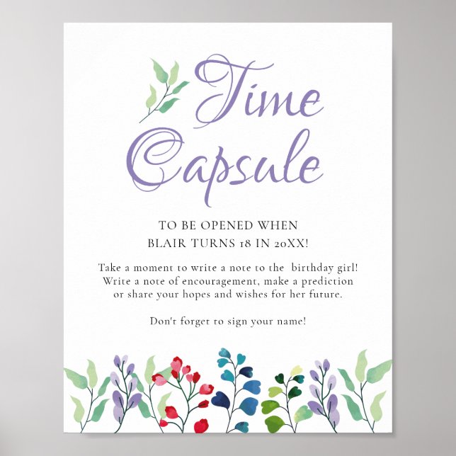 Wildflower Floral Birthday Time Capsule Game Poster (Front)