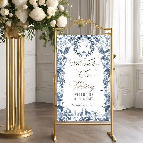 Wildflower Floral Blue and White Welcome Wedding Foam Board