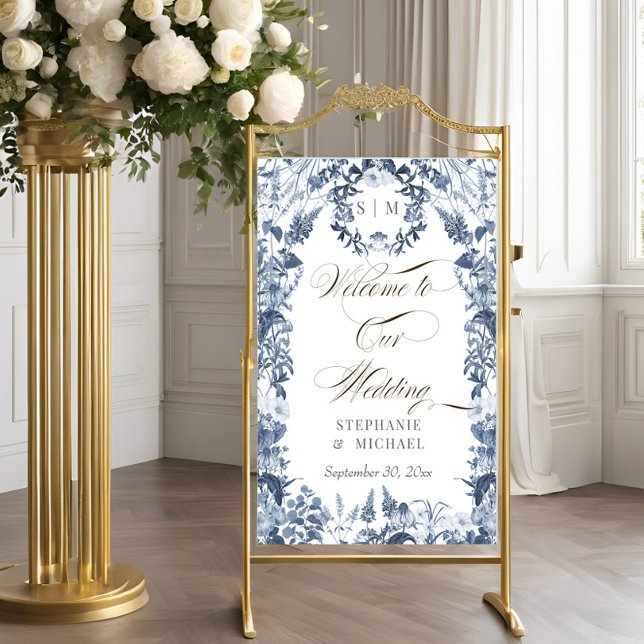 Wildflower Floral Blue and White Welcome Wedding Foam Board (Creator Uploaded)