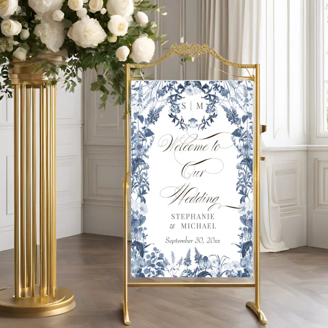 Wildflower Floral Blue and White Welcome Wedding Foam Board | Zazzle