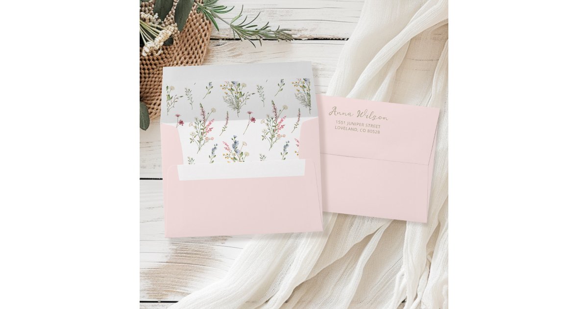 Wildflower Floral Blush Pink Return Address Envelope | Zazzle