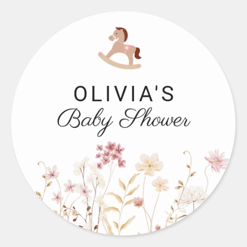 Wildflower Floral Boho Baby Shower Gift Mailer Classic Round Sticker