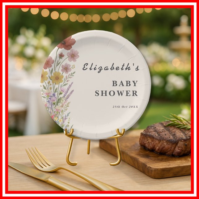 Wildflower Floral Boho Baby Shower  Paper Plates (Creator Uploaded)