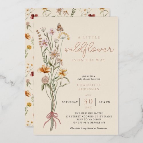 Wildflower Floral Boho Baby Shower Real Foil Invitation