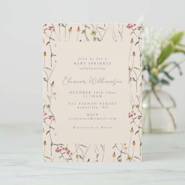 Wildflower Floral Boho Fall Baby Sprinkle Shower Invitation (Standing Front)