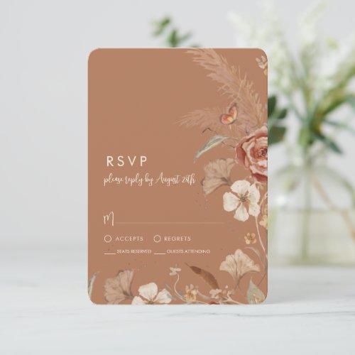 Wildflower Floral BOHO Terracotta Rust Wedding RSVP Card