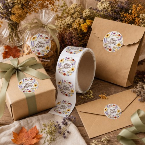 Wildflower Floral Botanical Happy Birthday Sticker