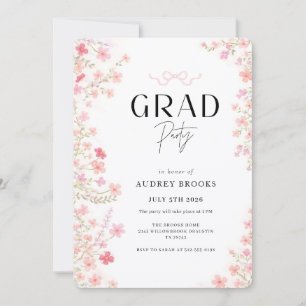 Wildflower Floral Bow Photo Collage Graduation Invitation