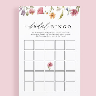Wildflower Floral Bridal Shower Bingo Game Cards