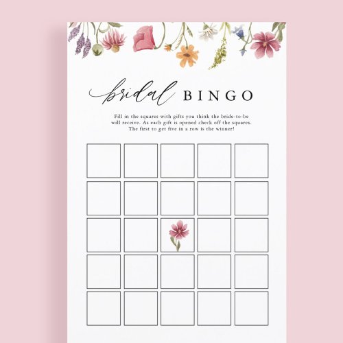 Wildflower Floral Bridal Shower Bingo Game Cards