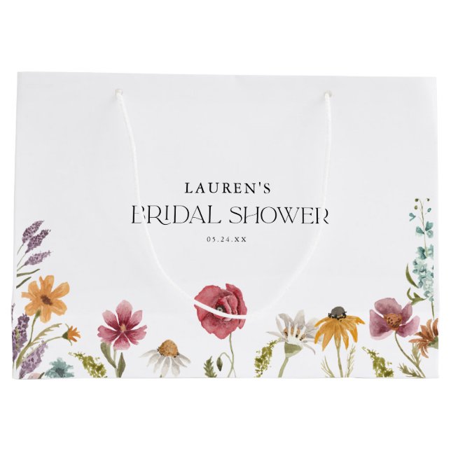 Wildflower Floral Bridal Shower Favors Large Gift Bag (Back)