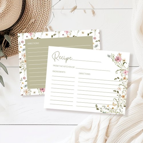 Wildflower Floral Bridal Shower Recipe Card