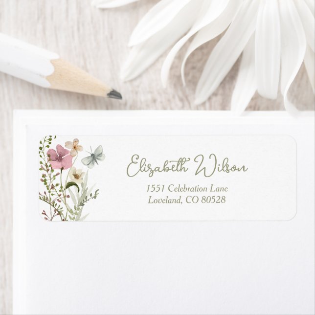 Wildflower Floral Bridal Shower Return Address Label (Insitu)
