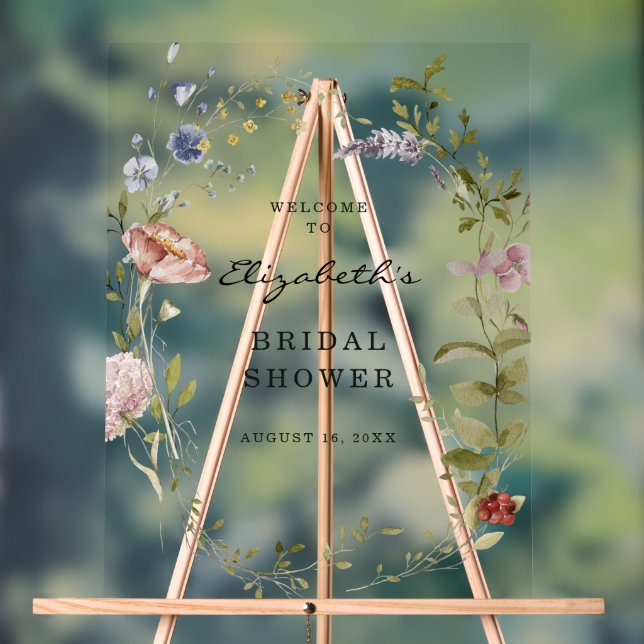 Wildflower | Floral Bridal Shower Welcome Acrylic Sign (Neutral)