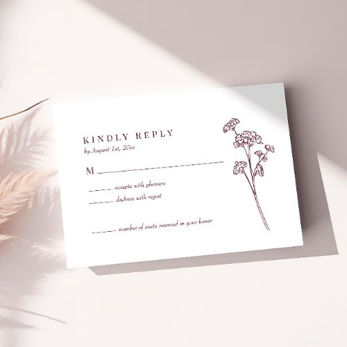 Wildflower Floral Burgundy Wedding RSVP Card