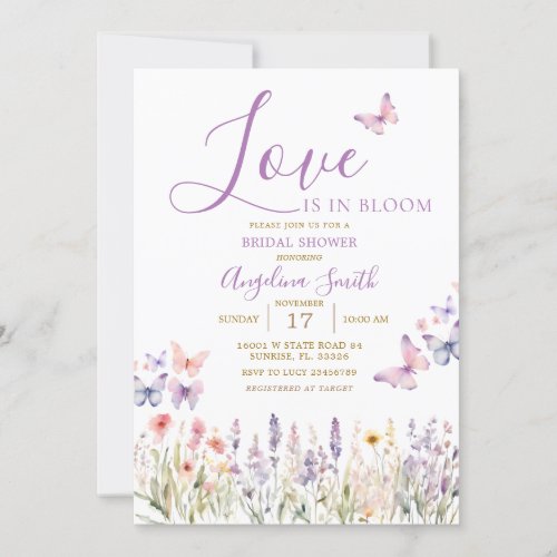 Wildflower Floral Butterfly Bridal Shower  Invitation