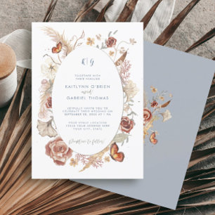 Wildflower Floral Butterfly Dusty Blue Watercolor Invitation
