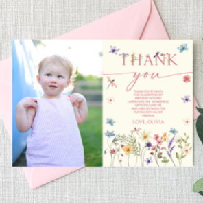 Wildflower Floral Butterfly Picture Birthday Party Thank You Card