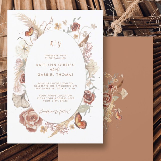 Wildflower Floral Butterfly Terracotta Watercolor Invitation (Creator Uploaded)