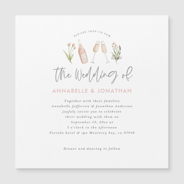 wildflower floral champagne modern script announce (Front)