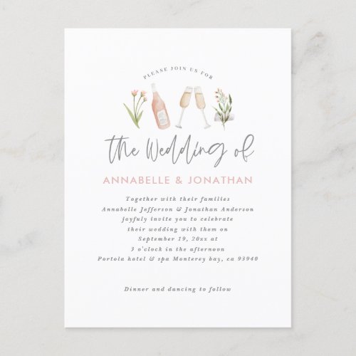 wildflower floral champagne modern script announce holiday postcard