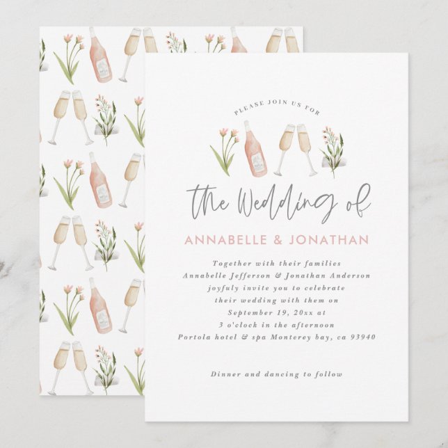 wildflower floral champagne modern script announcement (Front/Back)
