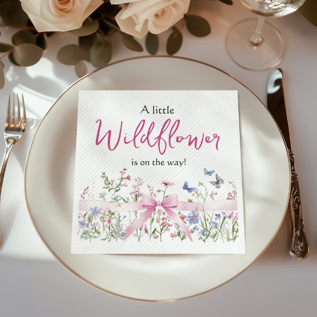 Wildflower Floral Coquette Pink Bow Baby Shower Napkins (Creator Uploaded)