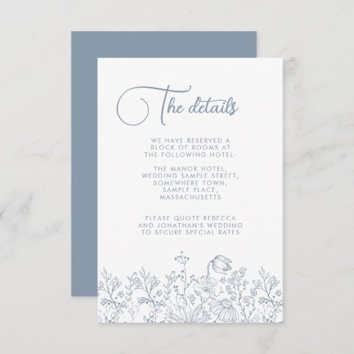 Wildflower Floral Dusty Blue Wedding Details Enclosure Card