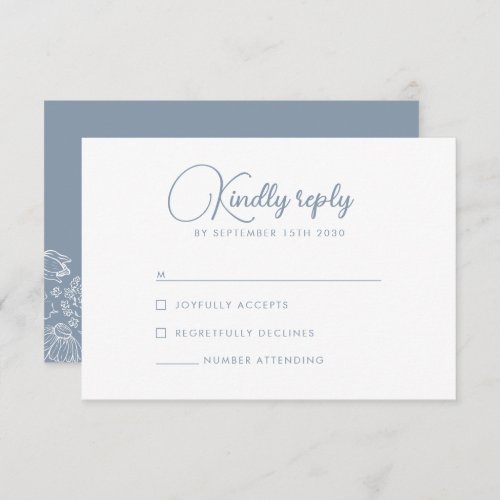 Wildflower Floral Dusty Blue White Wedding RSVP Enclosure Card