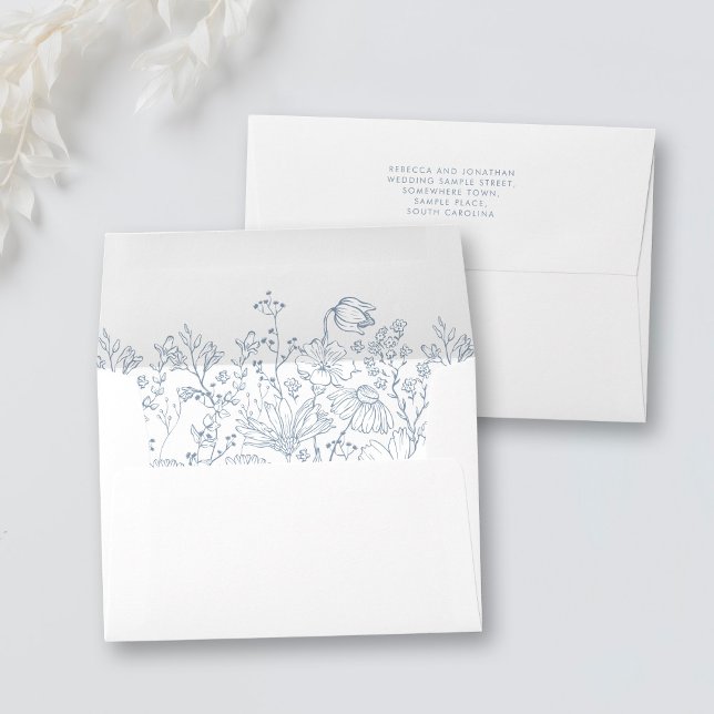 Wildflower Floral Elegant Dusty Blue Wedding  Envelope (Creator Uploaded)