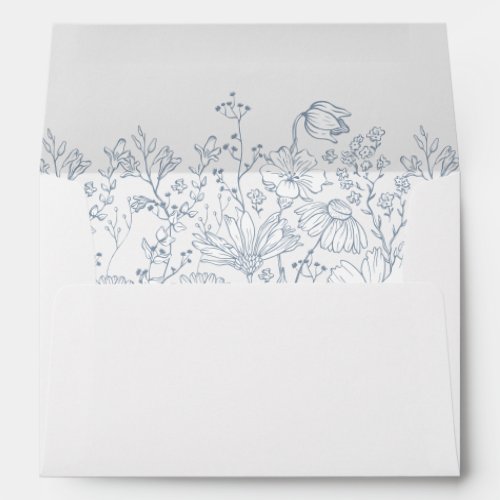 Wildflower Floral Elegant Dusty Blue Wedding  Envelope