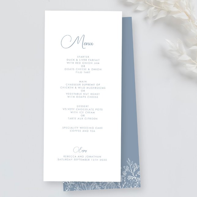 Wildflower Floral Elegant Dusty Blue Wedding Menu (Creator Uploaded)