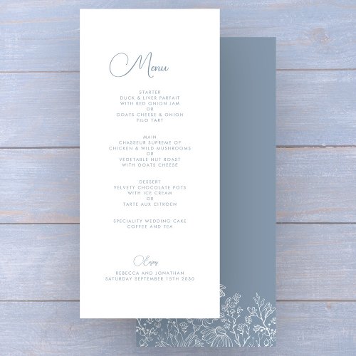 Wildflower Floral Elegant Dusty Blue Wedding Menu