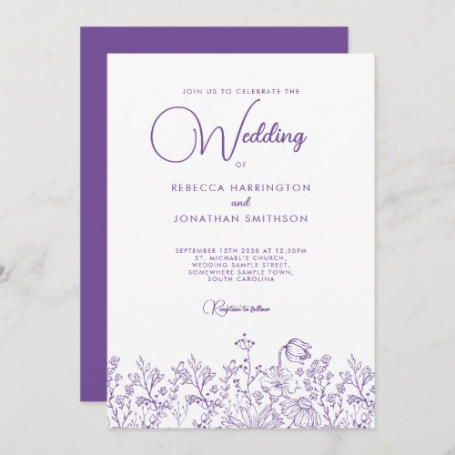 Wildflower Floral Elegant Lilac Wedding Invitation