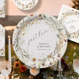 Wildflower Floral Fall Autumn Wreath BOHO Wedding Paper Plates