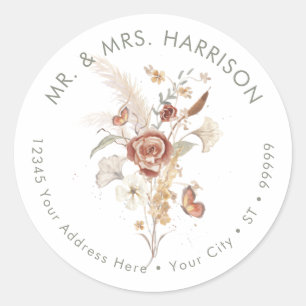 Wildflower Floral Fall Leaf BOHO Butterfly Wedding Classic Round Sticker