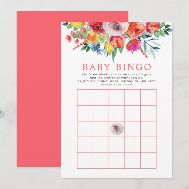 Wildflower Floral Flowers Baby Shower Bingo Game Invitation (Front/Back)