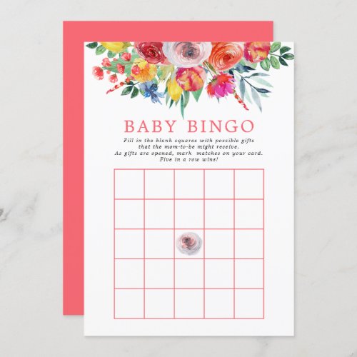 Wildflower Floral Flowers Baby Shower Bingo Game Invitation