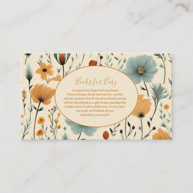 Wildflower Floral Frame Baby Showe  Books for Baby Enclosure Card (Front)