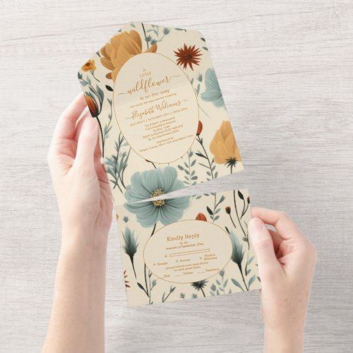 Wildflower Floral Frame Baby Shower  All In One Invitation