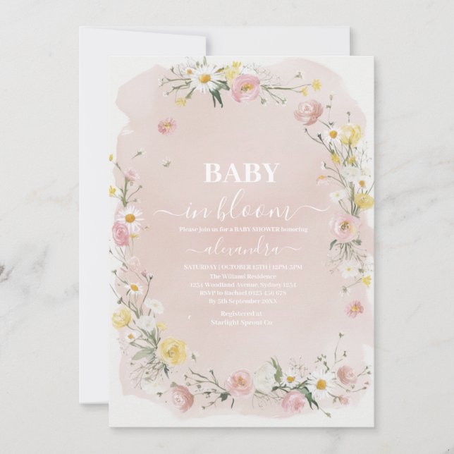 Wildflower Floral Frame Baby Shower Invitation (Front)