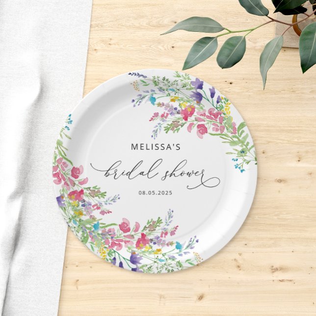 Wildflower Floral Garden Bridal Shower Paper Plates (Creator Uploaded)