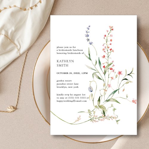 Wildflower Floral Garden Chic Bridesmaids Luncheon Invitation